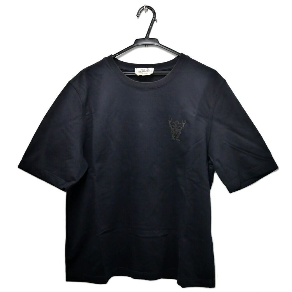 Hermes T-Shirt Robot Patch M Black Leather Top Short Sleeve