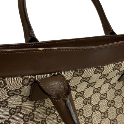 Gucci Handbag GG Pattern 21119 Beige And Dark Brown Leather