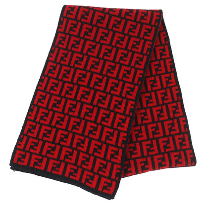 Fendi Wool FF Logo Zucca Pattern Knit Scarf Red Black