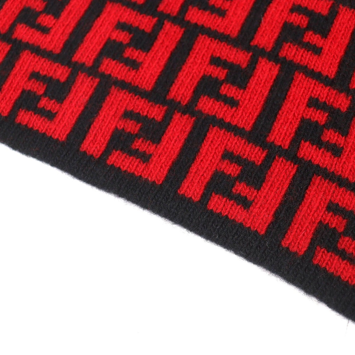 Fendi Wool FF Logo Zucca Pattern Knit Scarf Red Black — view 4