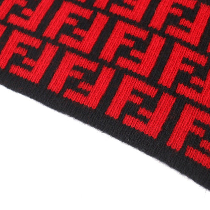 Fendi Wool FF Logo Zucca Pattern Knit Scarf Red Black — view 4
