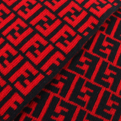Fendi Wool FF Logo Zucca Pattern Knit Scarf Red Black — view 5
