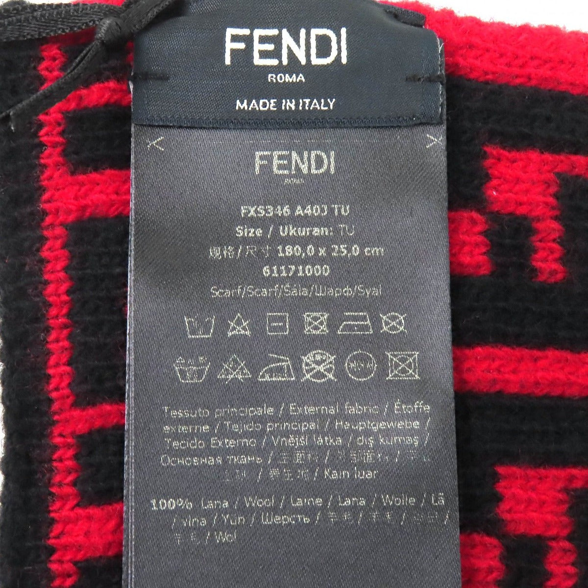Fendi Wool FF Logo Zucca Pattern Knit Scarf Red Black — view 6
