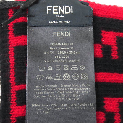 Fendi Wool FF Logo Zucca Pattern Knit Scarf Red Black — view 6