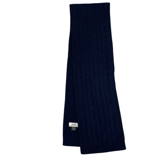 Hermes Knit Cable Scarf Shawl Cashmere Navy Classic Luxury Soft Warm Comfortable