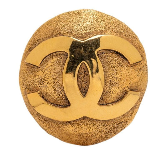 Chanel Vintage CC Logo Round Brooch Gold Plated