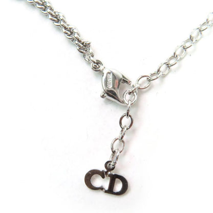 Christian DIOR Vintage Flower Design Pendant Necklace With Rhinestones Silver
