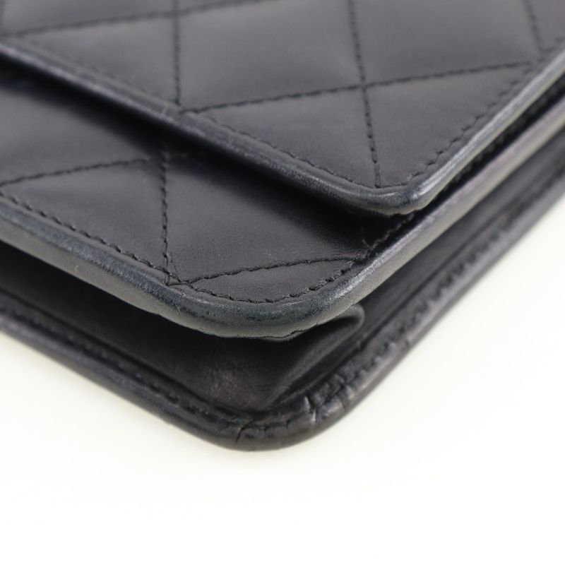 Chanel Chain Wallet Cambon Line A46646 Calf And Enamel Black Ladies Long Wallet