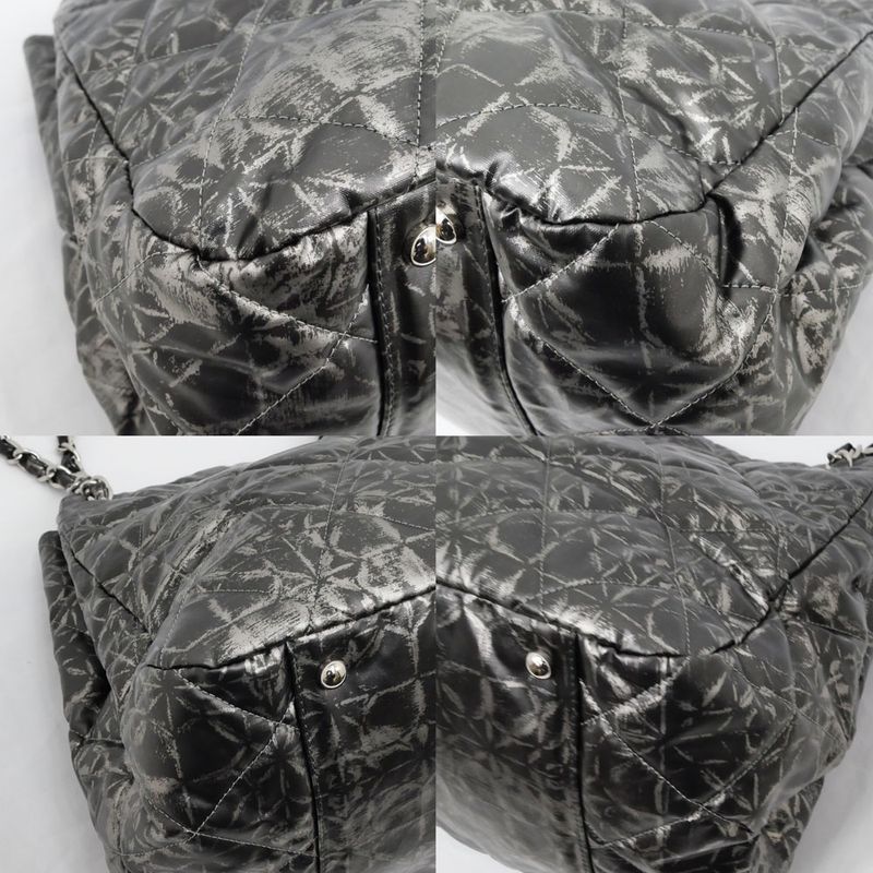 Chanel Nylon Chain Tote Bag Silver Hardware Quilted Women's