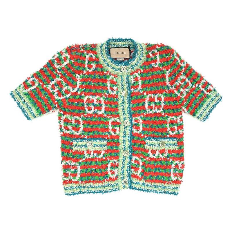 Gucci Cardigan Tweed XS Size Multicolor Short Sleeve Button