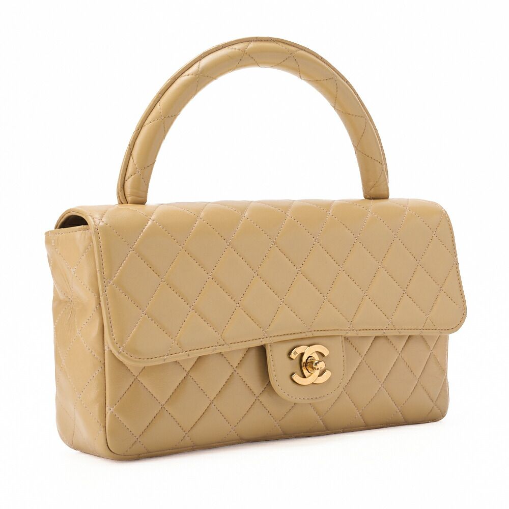 Chanel Handbag Matelasse Coco Top Handle Flap Bag Lambskin Beige Gold