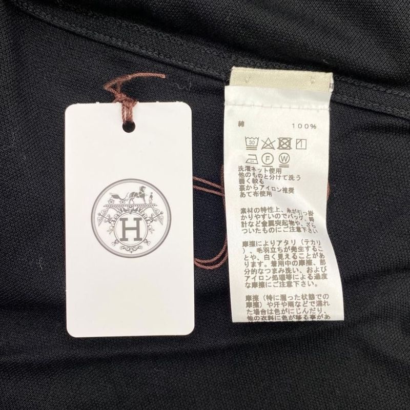 Hermes Short Sleeve T-Shirt H Logo Embroidery Pocket XL Size Cotton Black Hermes