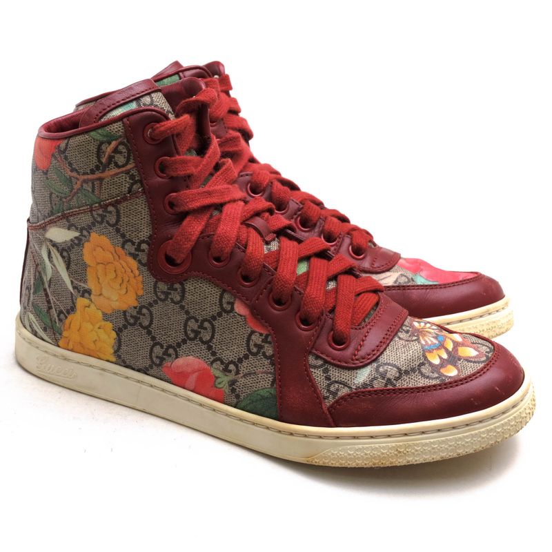 Gucci Shoes Sneakers Shoes High Cut Women PVC Leather Beige 427064 GG Tian