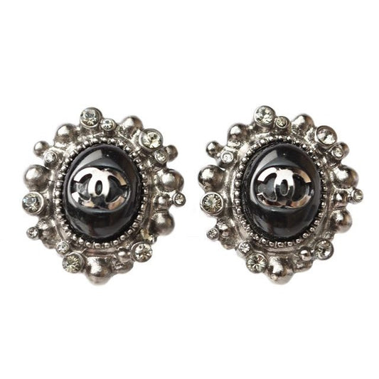 Chanel Earrings Accessories Coco Mark CC Rhinestone Gunmetal