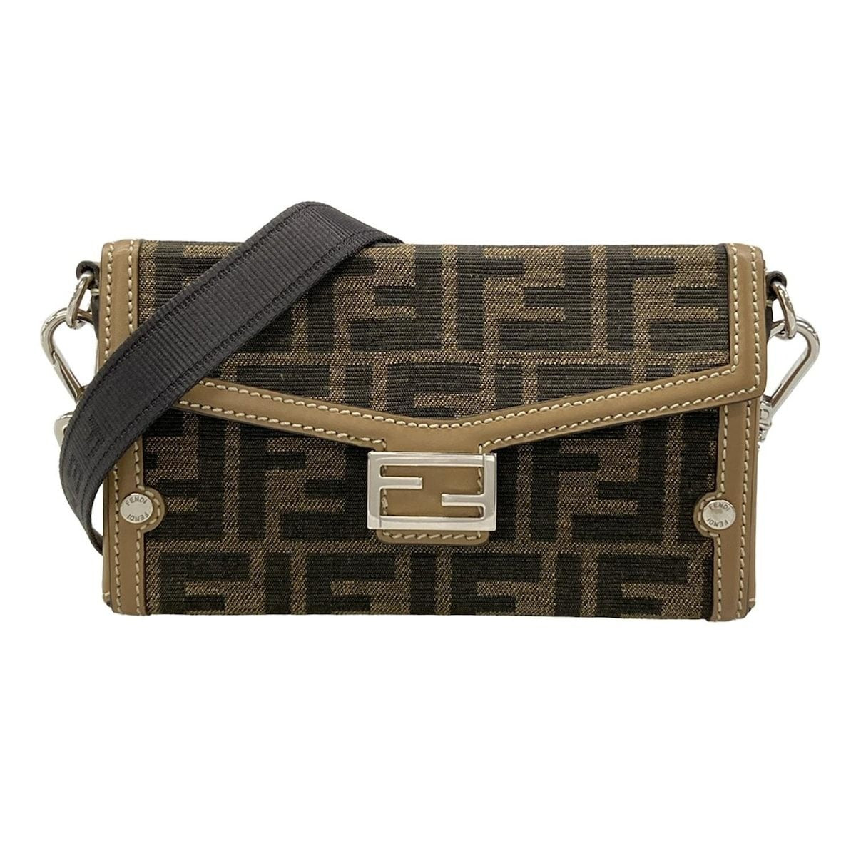 Fendi Shoulder Bag Brown Black Phone Pouch Leather
