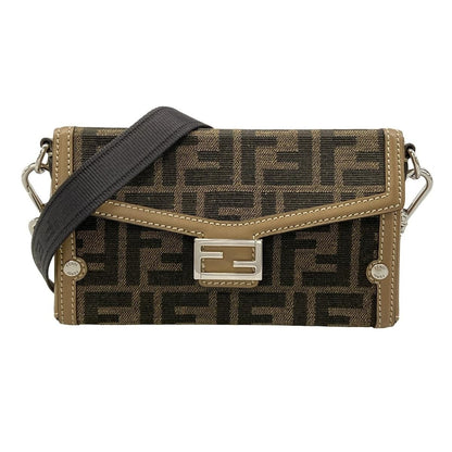 Fendi Shoulder Bag Brown Black Phone Pouch Leather