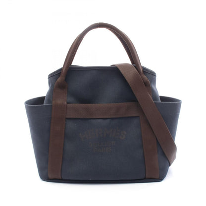 Hermes Tote Sac de Pansage Gourme Blue Navy Fu Canvas