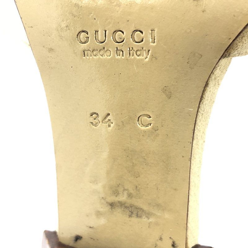 Gucci - Metal Buckle Square Toe Heeled Sandals - 34 - Beige - Women's