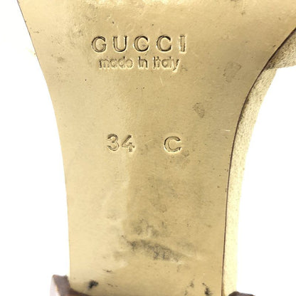Gucci - Metal Buckle Square Toe Heeled Sandals - 34 - Beige - Women's