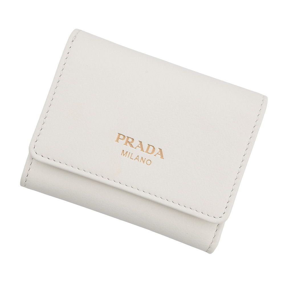 Prada Trifold Wallet Logo Leather White
