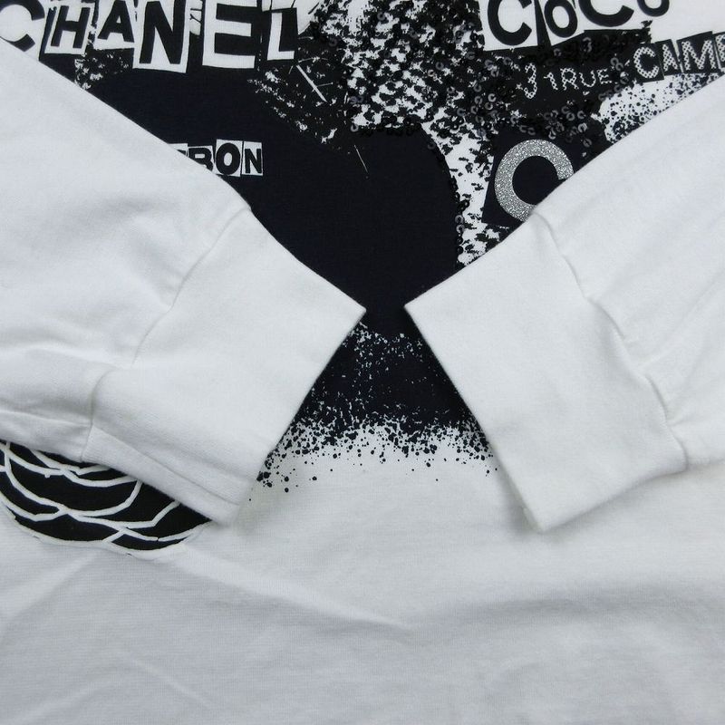 Chanel 20p Long T-Shirt Women's S White Cotton Coco Mark Camellia Long Sleeves