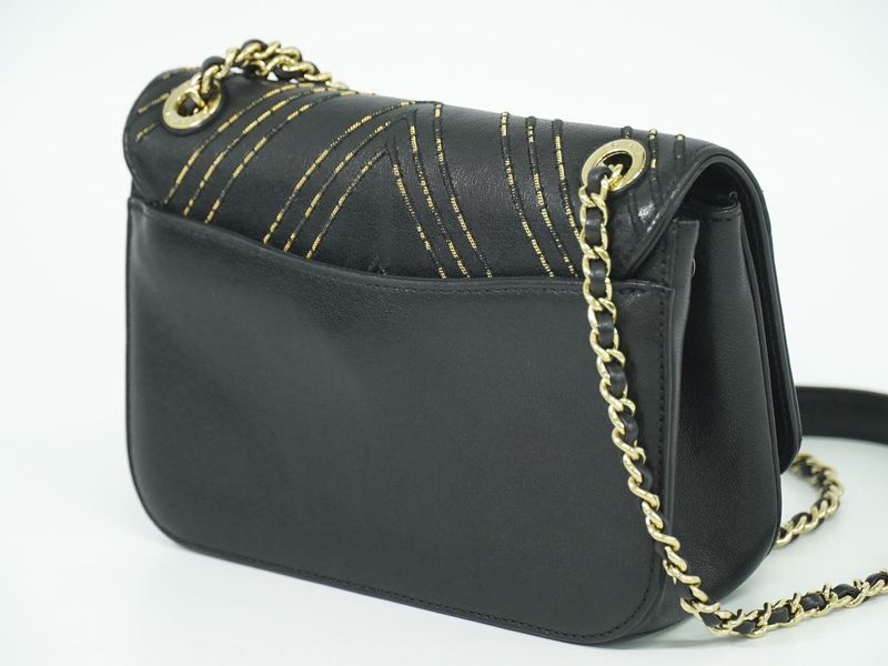 Authentic Chanel Coco Mark V Stitch Chain Shoulder Bag Pochette Lambskin