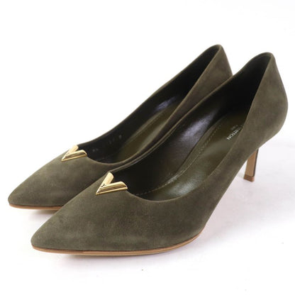 Louis Vuitton Heartbreaker Line Suede Pumps Khaki Gold Hardware 37 With Box
