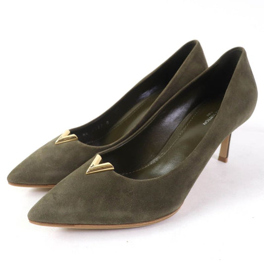 Louis Vuitton Heartbreaker Line Suede Pumps Khaki Gold Hardware 37 With Box
