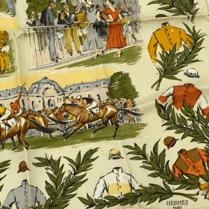 Hermes Scarf Chantilly Racetrack Silk White And Multicolor