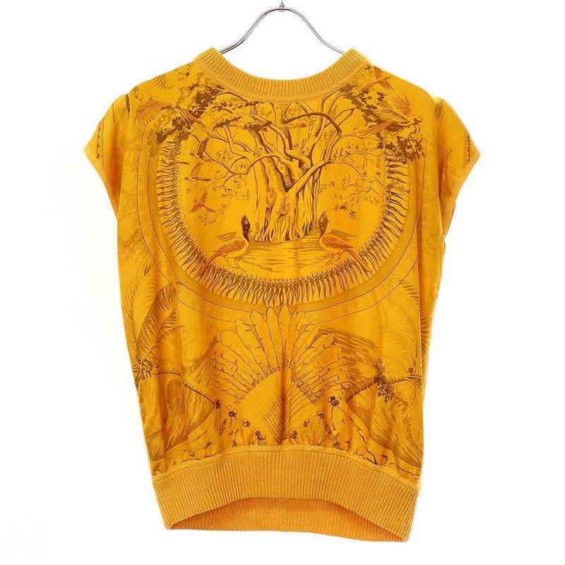 Hermes Twill Raine Silk Linen Sleeveless Knit Top Yellowish 34