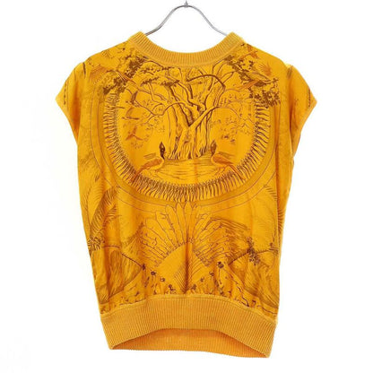 Hermes Twill Raine Silk Linen Sleeveless Knit Top Yellowish 34