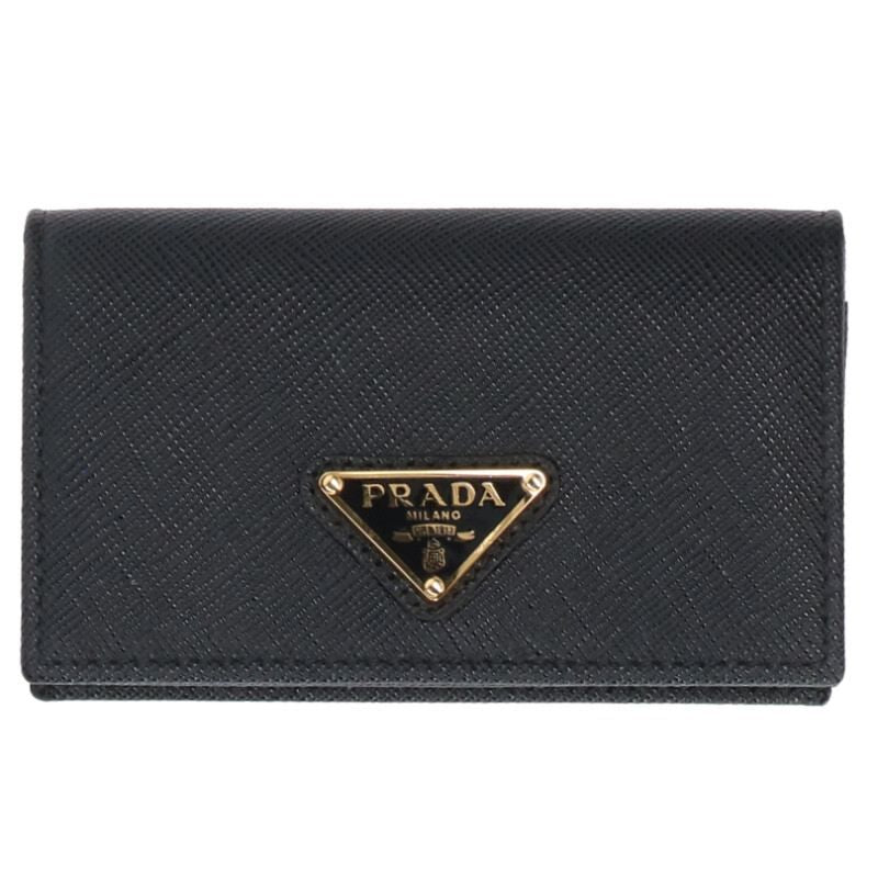 Prada 1mc122 Triangle Plate Saffiano Leather Card Case Men's