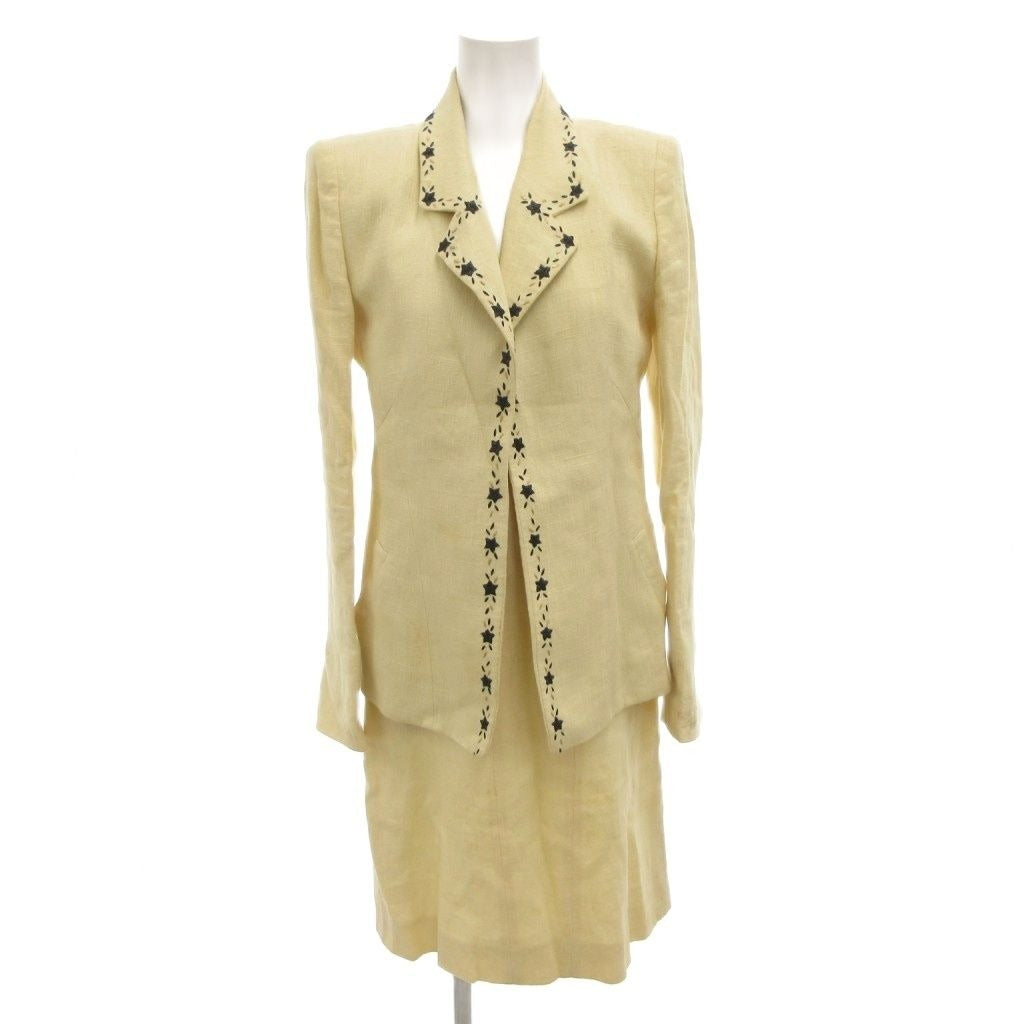 Fendi Set Suit Jacket Dress Hemp Linen 38 Cream Notch Lapel Star Pattern Long