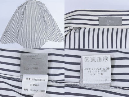 Authentic Dior Striped Shirt Long Sleeve Top 37 White Gray Men's Clothing Used