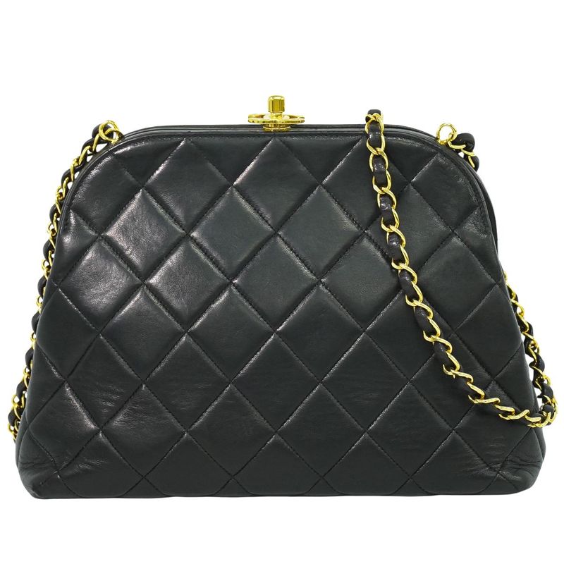 Authentic Chanel Coco Mark Matelasse Chain Shoulder Bag Pochette Lambskin