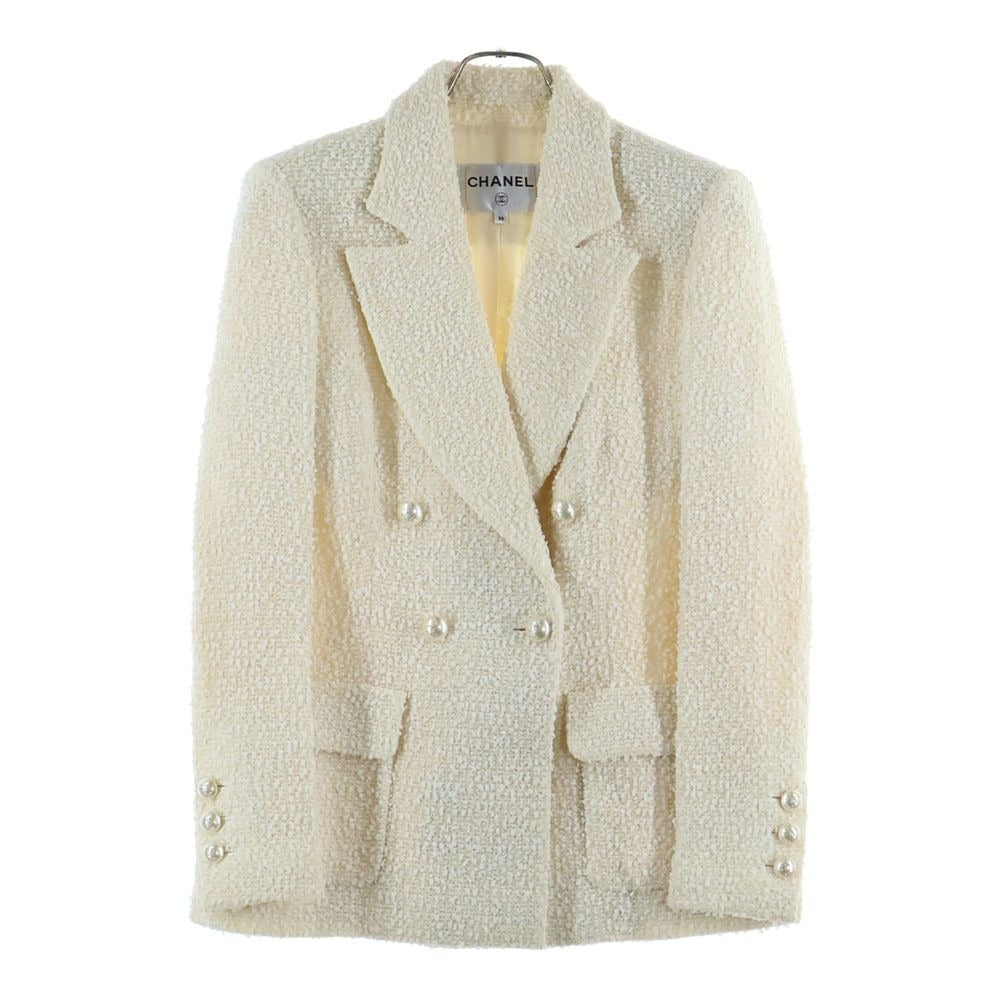 Chanel Pearl Button Tweed Jacket Ivory