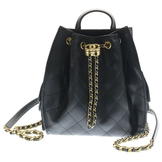 Chanel 25 Backpack Leather Chain Black Gold