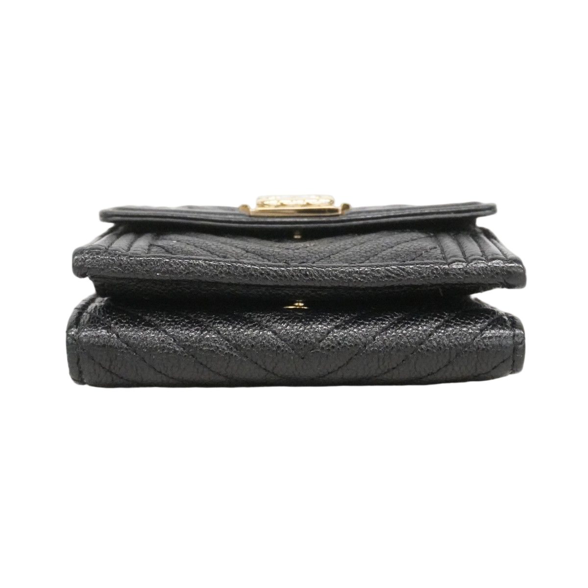 Chanel Trifold Wallet Caviar Leather Black Gold — view 2