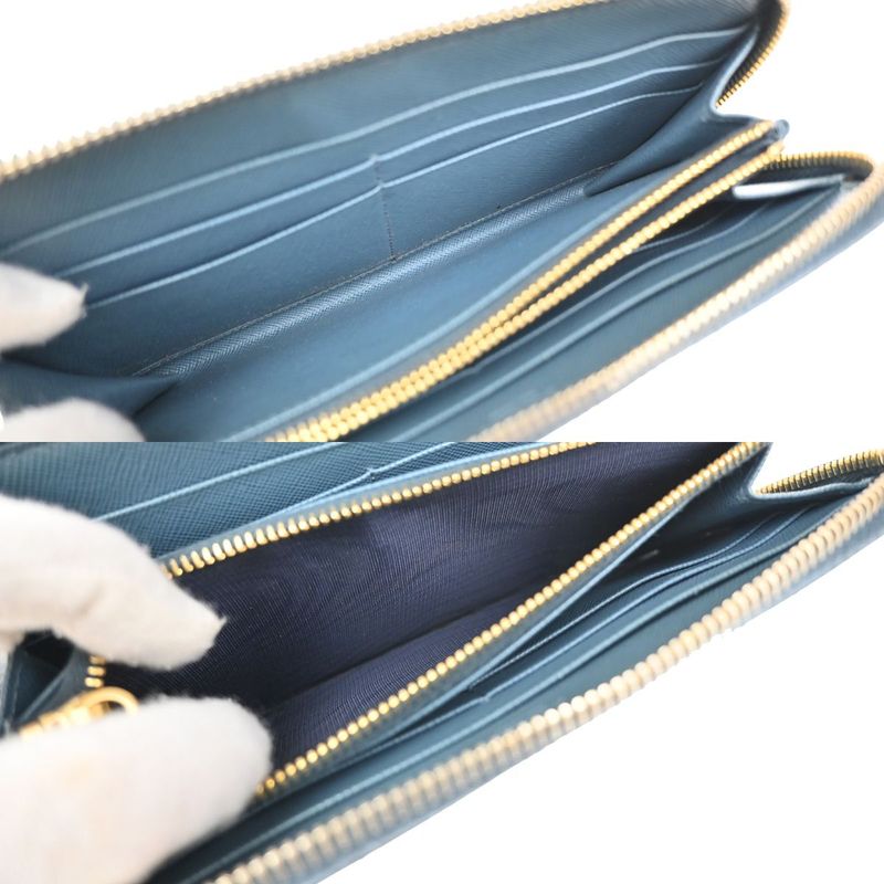 Prada Long Wallet Round Zipper Saffiano Blue 30ka915