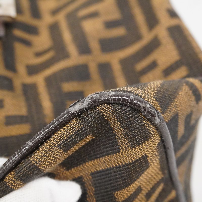 Fendi Handbag Zucca Nylon Canvas Brown Silver Hardware Women