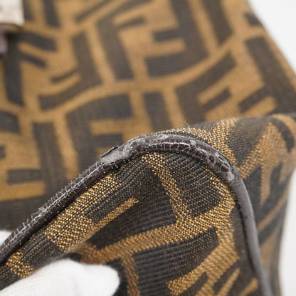 Fendi Handbag Zucca Nylon Canvas Brown Silver Hardware Women