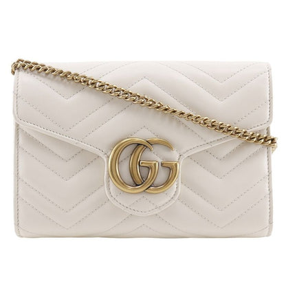 Gucci GG Marmont Chain Shoulder 2WAY Clutch 474575 Calf White Ladies Chain