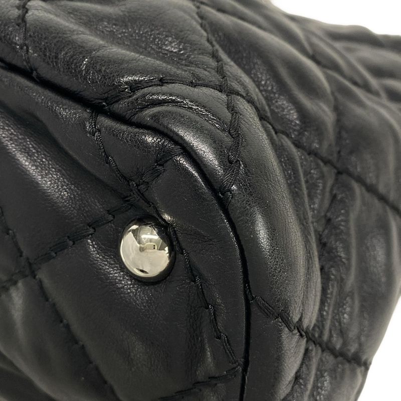 Chanel Tote Bag Wild Stitch Black Chain Shoulder/silver Hardware Leather