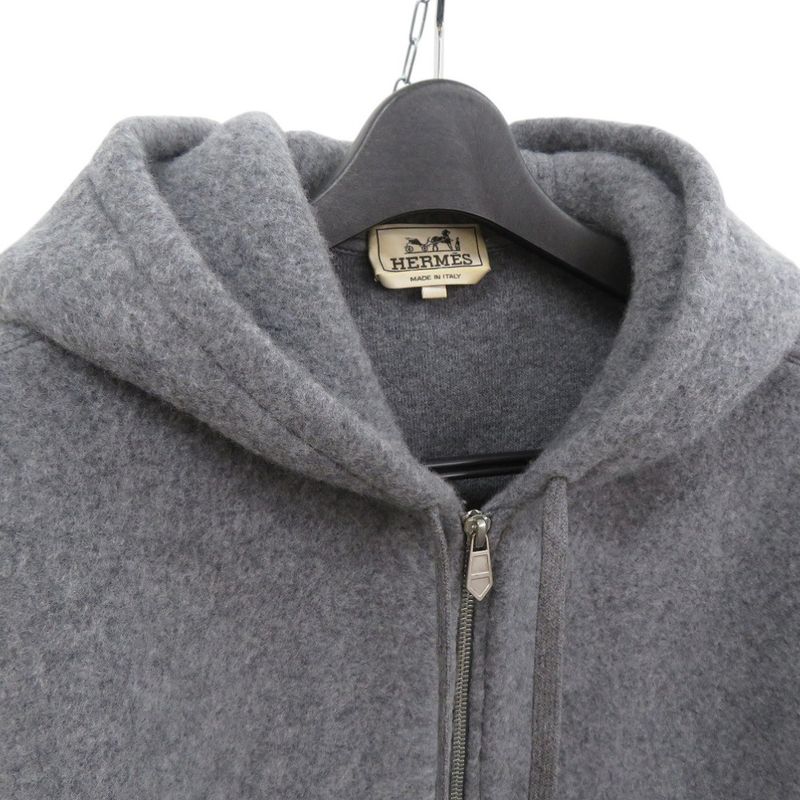 Hermes Knit Hooded Zip-up Hoodie 32-5733 Hoodie Wool Cashmere Gray 1383 Hermes
