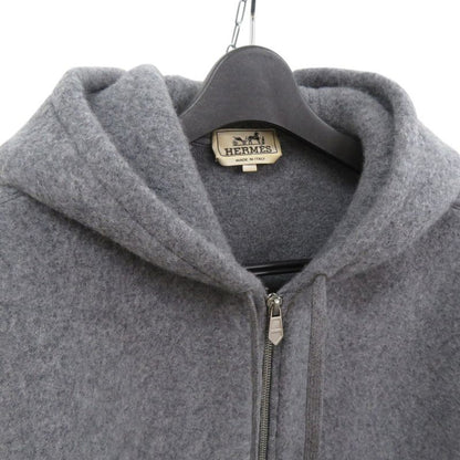 Hermes Knit Hooded Zip-up Hoodie 32-5733 Hoodie Wool Cashmere Gray 1383 Hermes