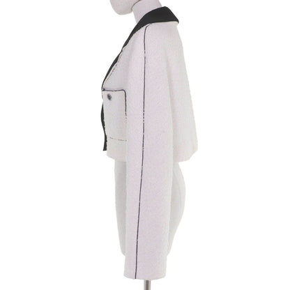 Chanel Cotton Lion Button Cropped Tweed Jacket White 40 — view 2