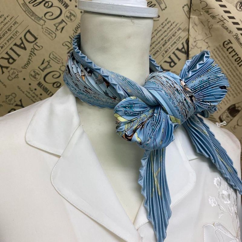 Hermes Silk Scarf Pleated Gathered Swan Shawl