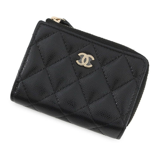 Chanel Trifold Wallet Classic Small Flap Zip Caviar Leather Black