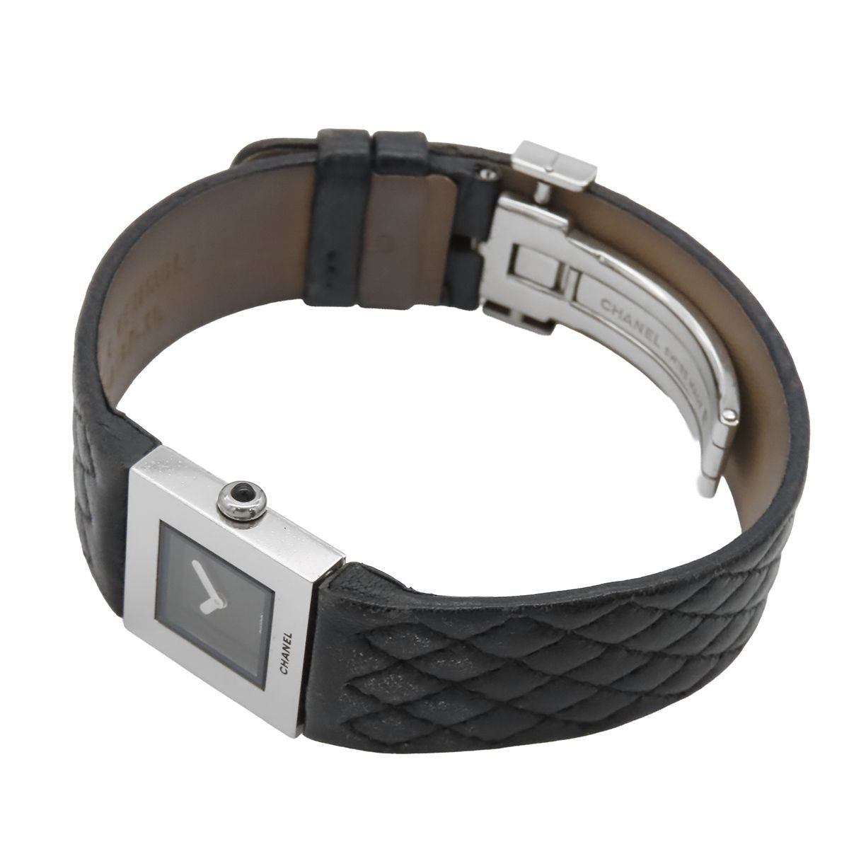 Chanel Quilted Black SS Leather Square Watch Quartz — view 2