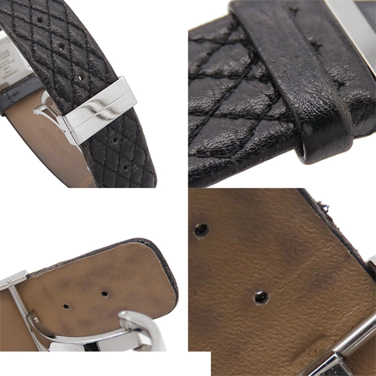Chanel Quilted Black SS Leather Square Watch Quartz — view 8